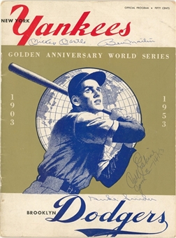 1953 New York Yankees & Brooklyn Dodgers Multi Signed World Series Program With 44 Signatures Including Mantle, Berra, Snider & Reese (JSA)